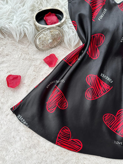 Valentine's Day Red Lip Print Satin Sleepwear Dresses