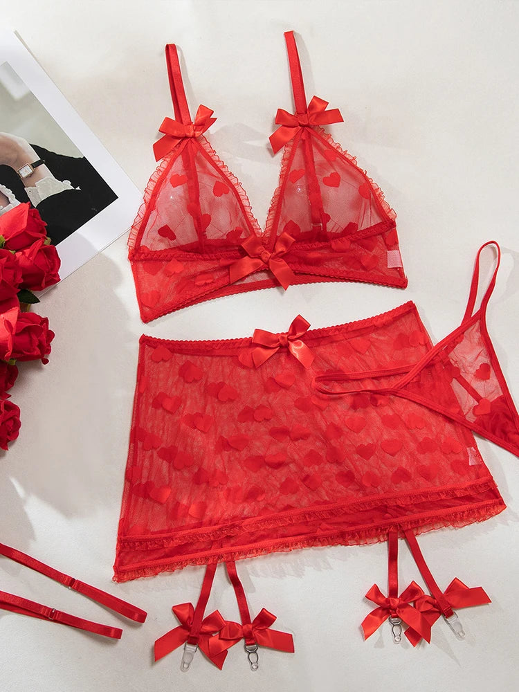 Valentine's 4 Pcs Set Lingerie