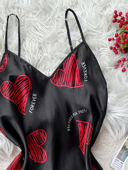 Valentine's Day Red Lip Print Satin Sleepwear Dresses
